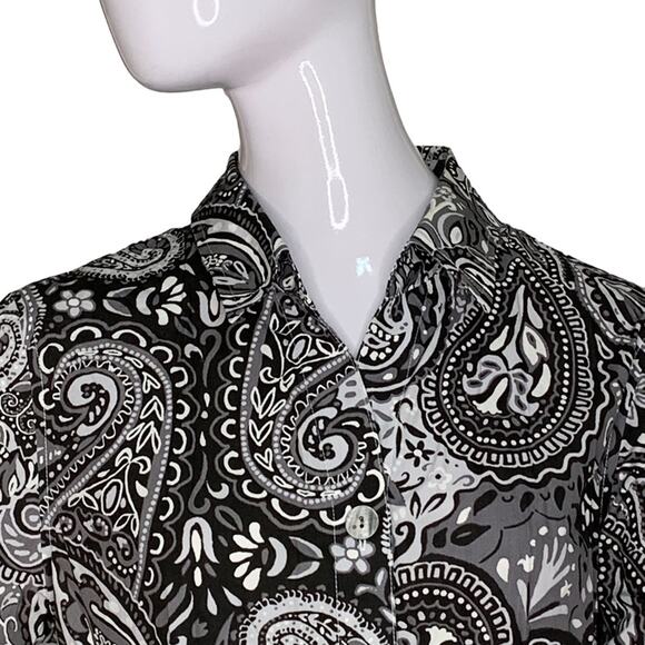 Coldwater Creek Blouse Button Down Long Sleeves Black and Gray Size PM - Picture 2 of 11